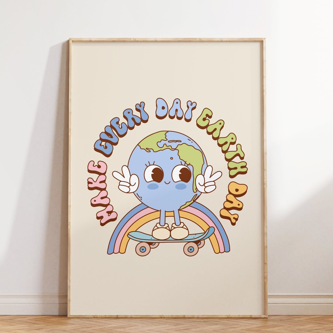 Make Every Day Earth Day Cute Skateboard Earth Rainbow Eco Poster