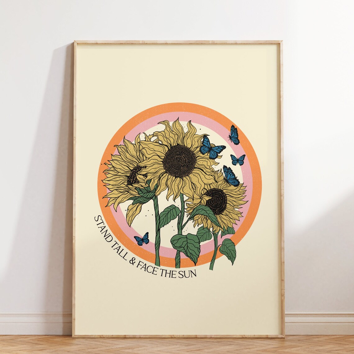 Retro Sunflower Poster, Botanical Wall Art Print