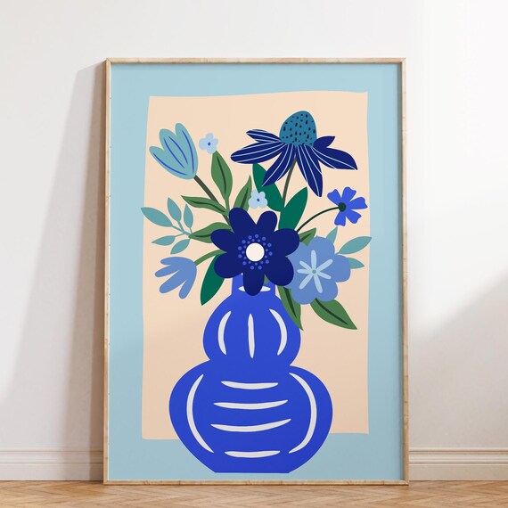 Blue Abstract Flowers Print Matisse Style Print Flower Poster Wall Decor Henri Matisse Art Wall Art Print