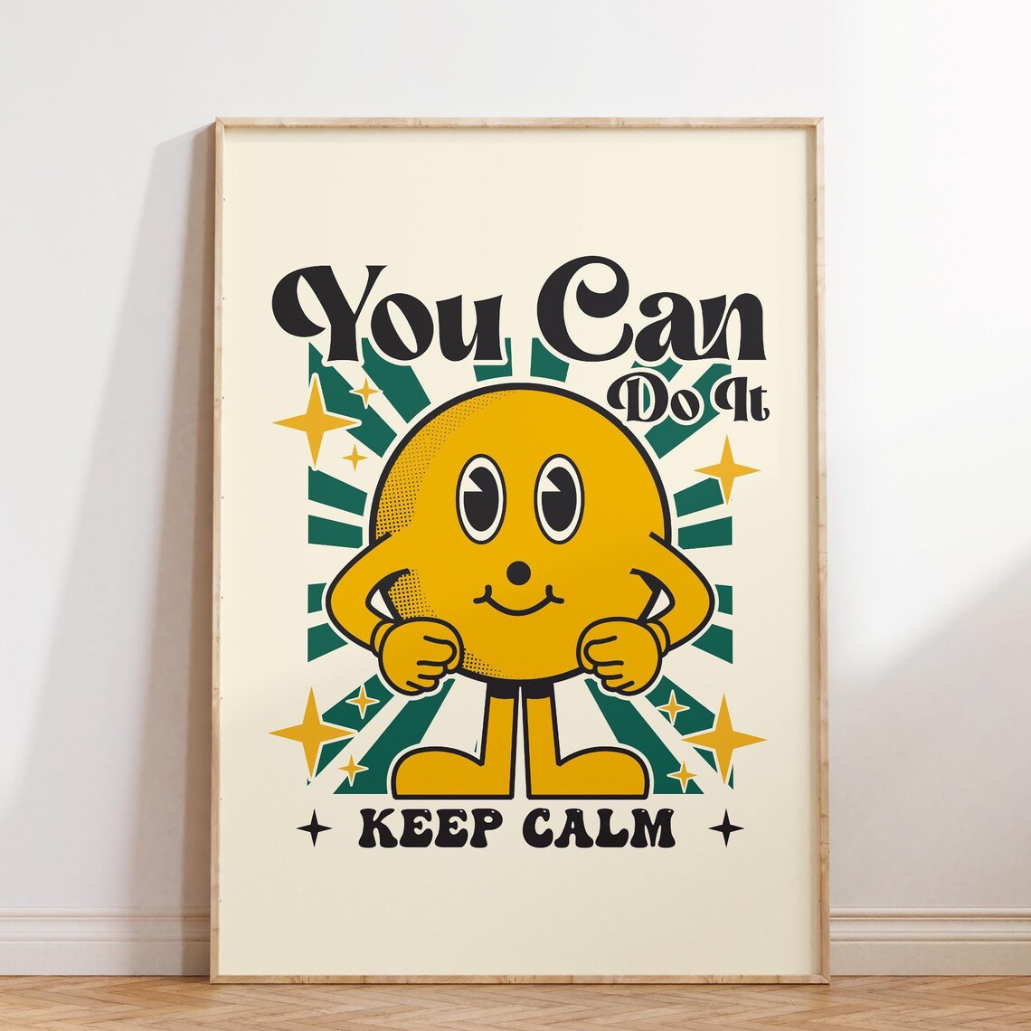 You Can Do It Keep Calm Retro Smiley Starburst Motivational Poster