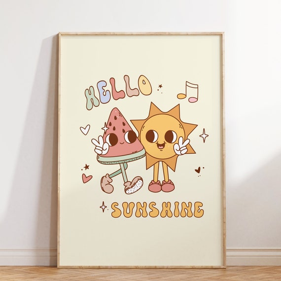 Cute Retro Quote Print Sunshine Print Retro Wall Art Wall Decor Art Retro Poster Housewarming Gift