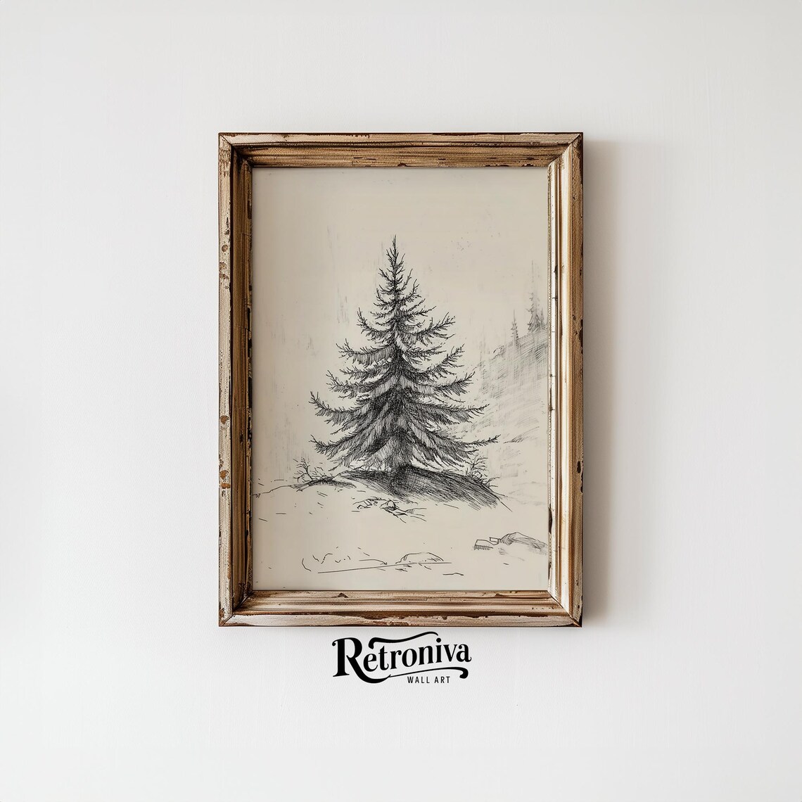 Vintage Evergreen Tree Sketch, Farmhouse Wall Decor - Image 4