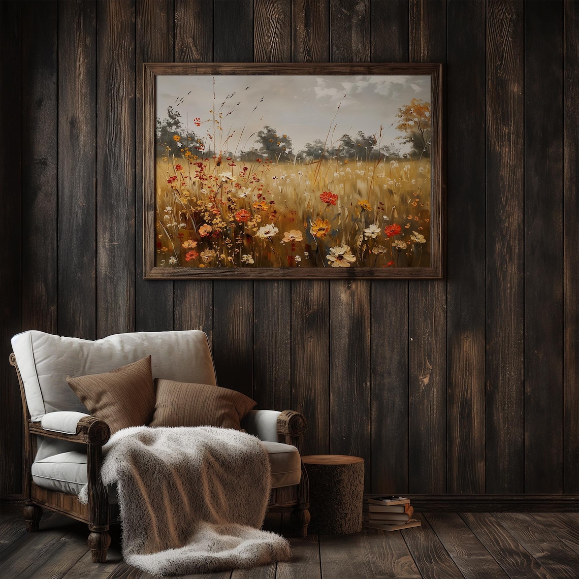 Fall Wildflower Field Oil Painting, Vintage Landscape Art Print - Image 3