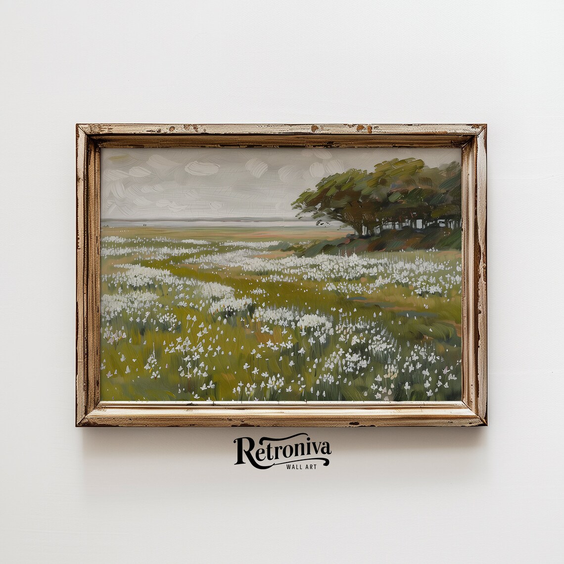 Spring Meadow Of White Wildflowers Vintage Country Landscape Poster - Image 6