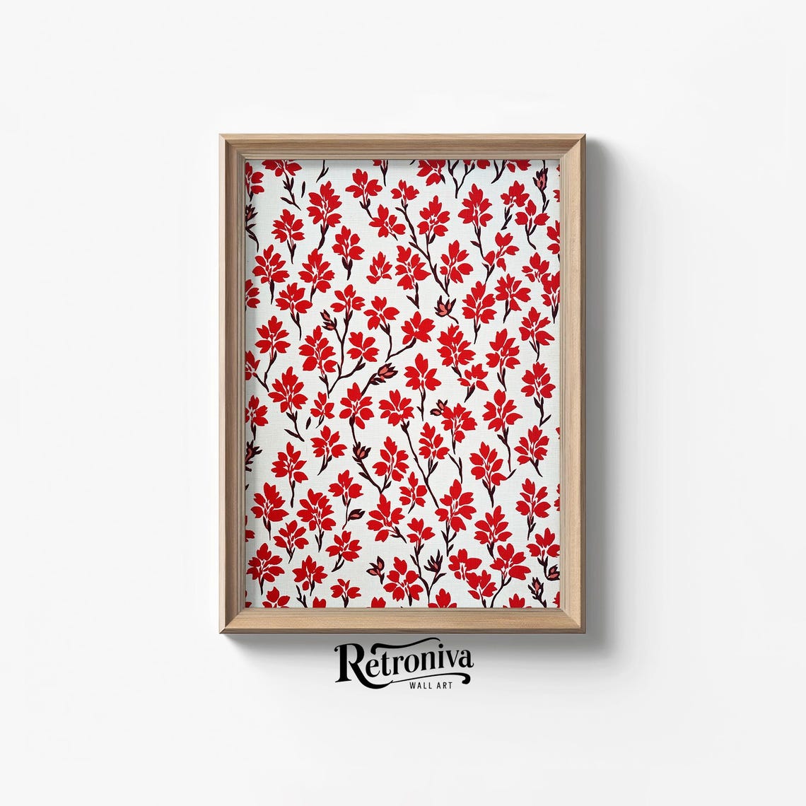 Minimalist Red Floral Pattern On White Vintage Botanical Poster