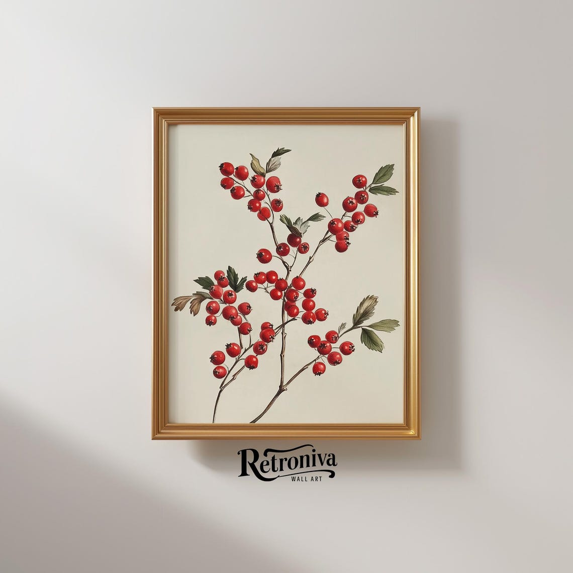 Vintage Botanical Study Of A Branch With Bright Red Berries Poster - Image 2