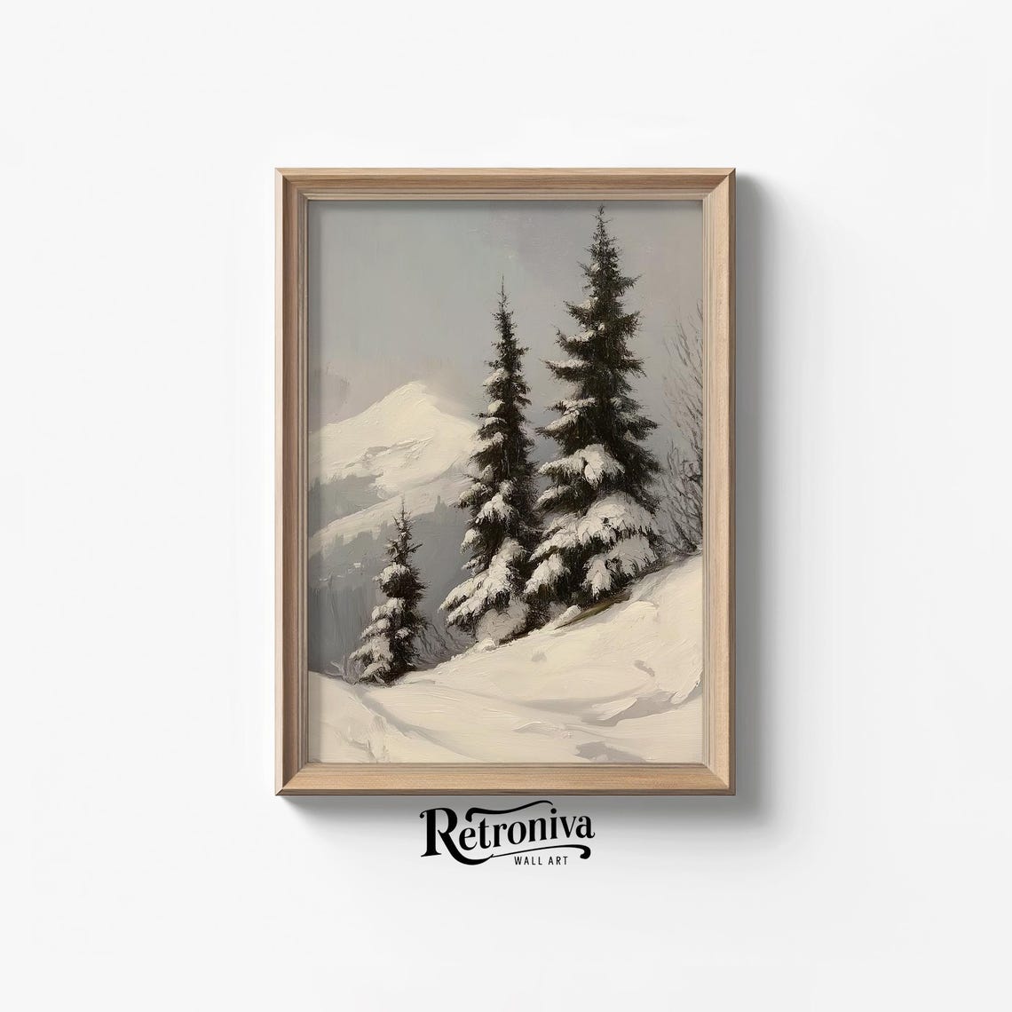 Rustic Winter Mountain With Snow Covered Pines And Distant Peak Poster