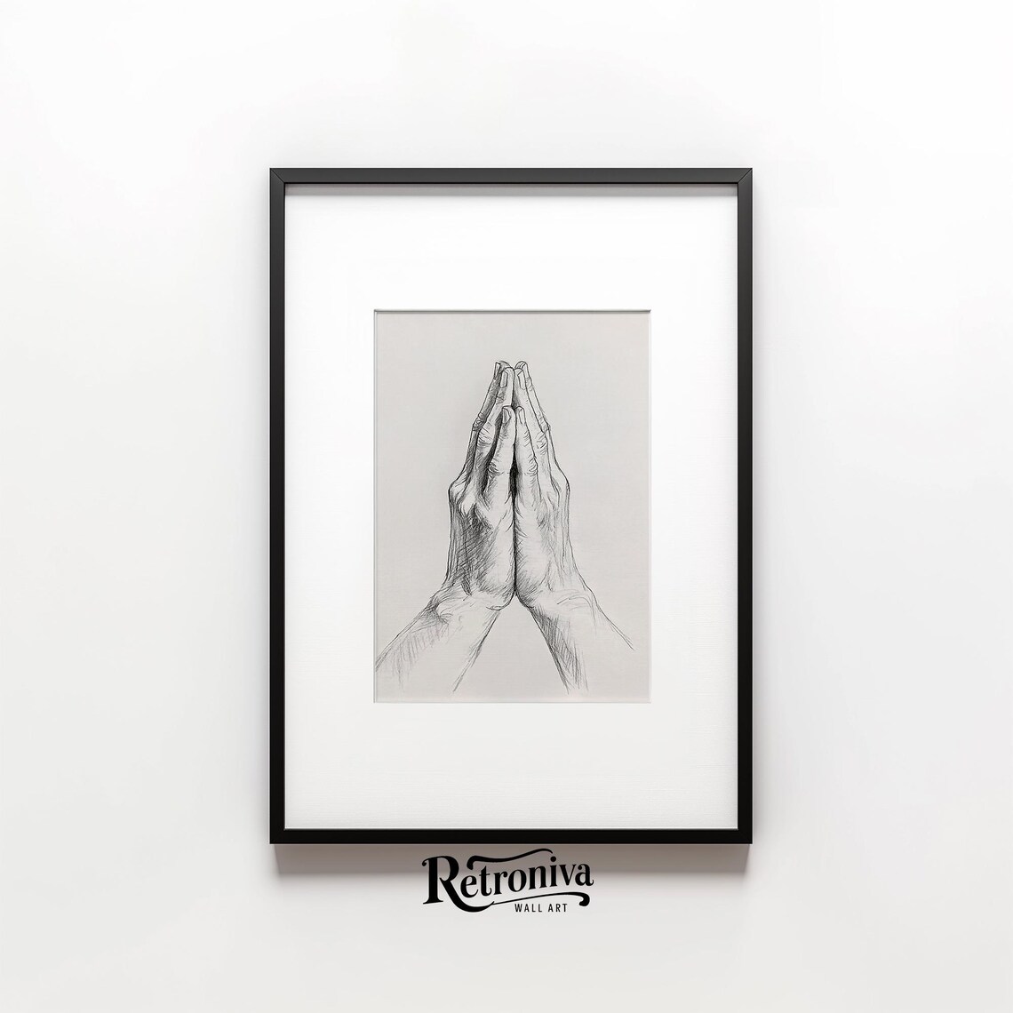 Praying Hands Sketch Drawing, Minimalist Religious Art Print - Image 6