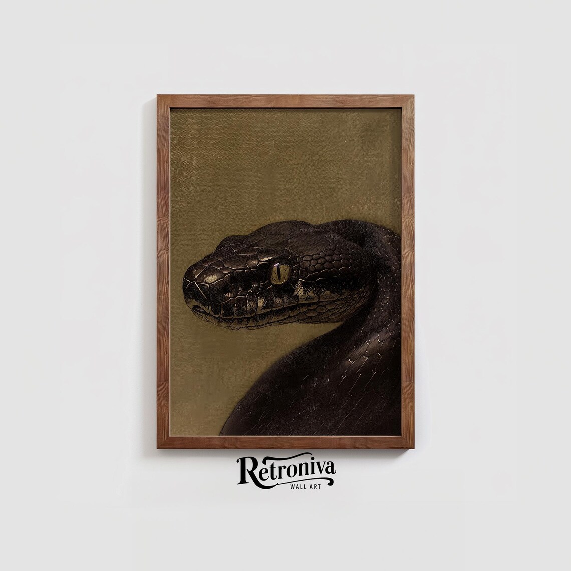 Moody Dark Snake Portrait Vintage Oil Painting On Gold Poster - Image 3