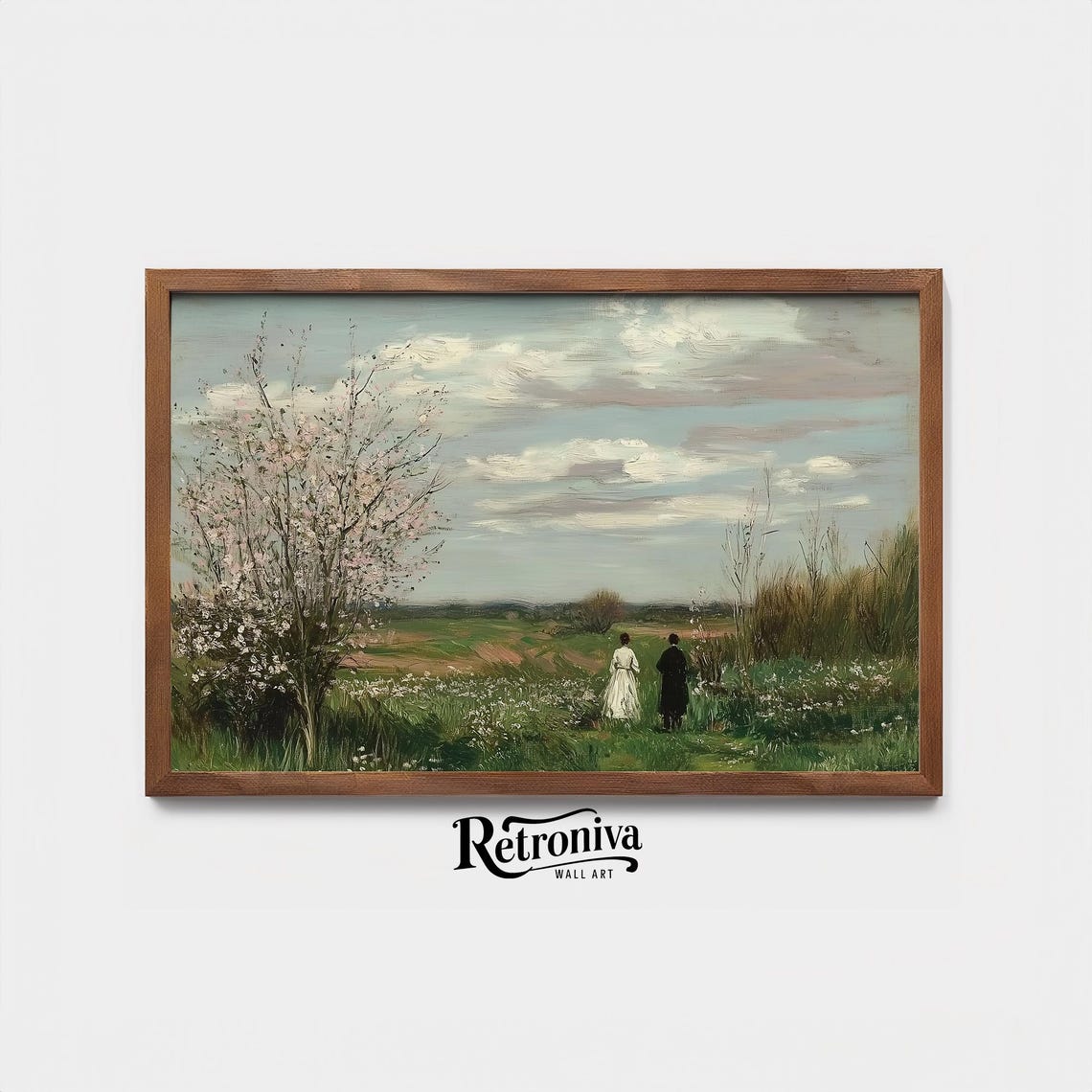 Couple In Country Field Vintage Landscape Oil Painting Wildflowers Meadow Print Cottagecore Wall Decor Retroniva Art Lnd 003 - Image 3