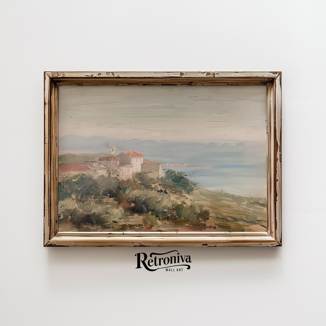 Coastal Village Hill Vintage Mediterranean Seascape Painting Poster - Image 6