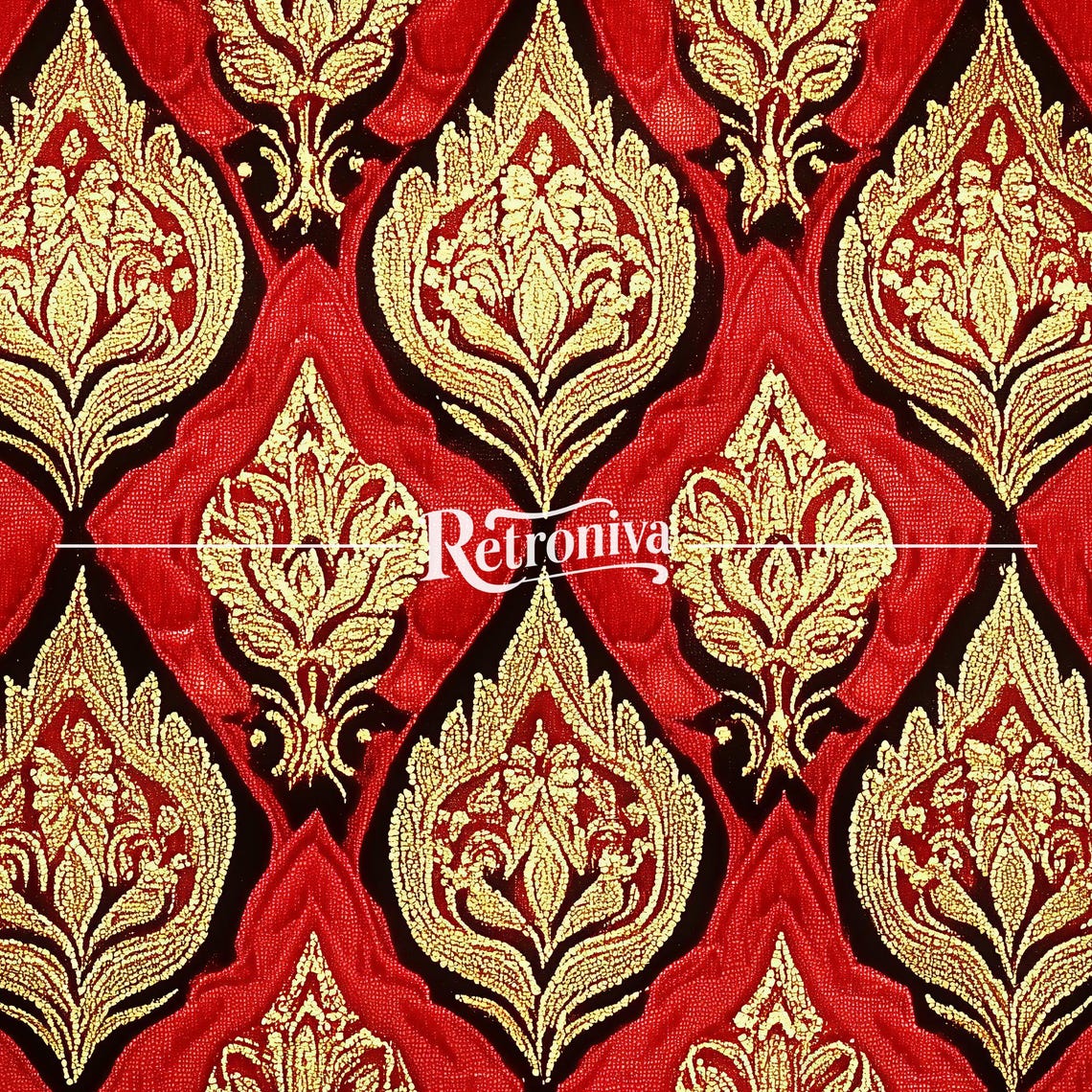 Red Gold Floral Damask Textile Pattern Vintage Victorian Style Poster - Image 7