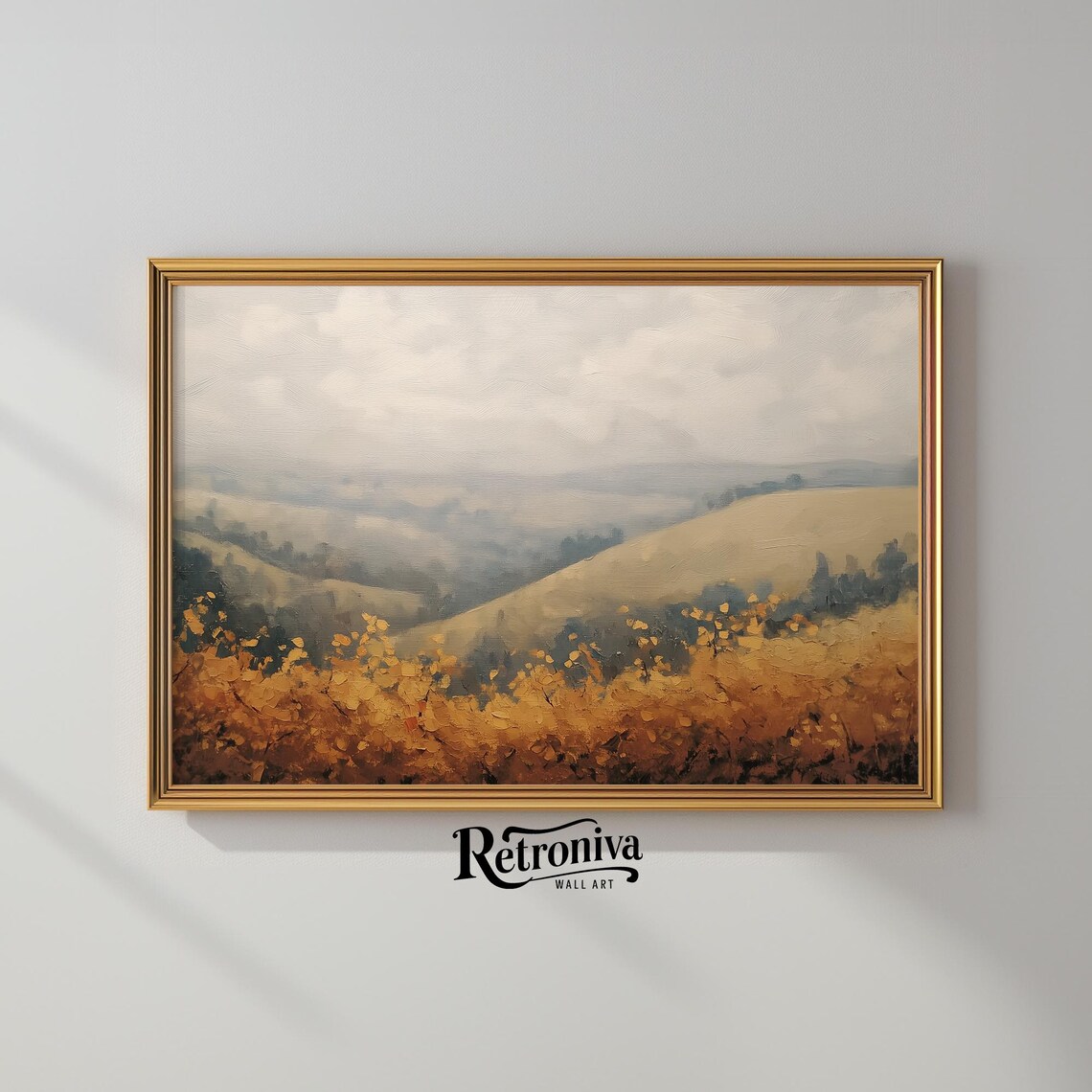 Misty Autumn Hills With Golden Foliage Vintage Landscape Poster - Image 2