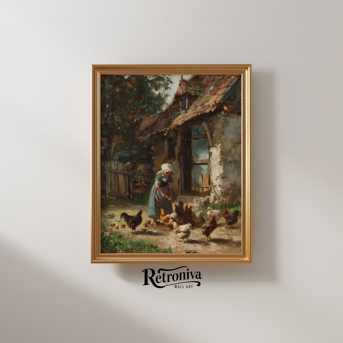 Woman Feeding Chickens Vintage Farmhouse Art Print - Image 2