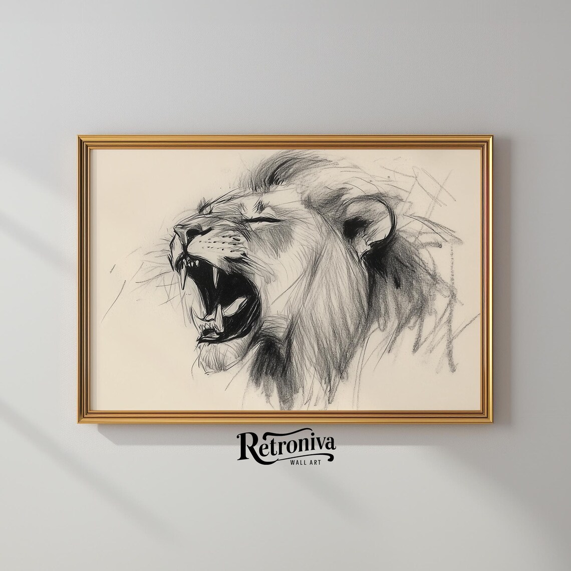 Roaring Lion Sketch Drawing, Vintage Animal Art Print - Image 2