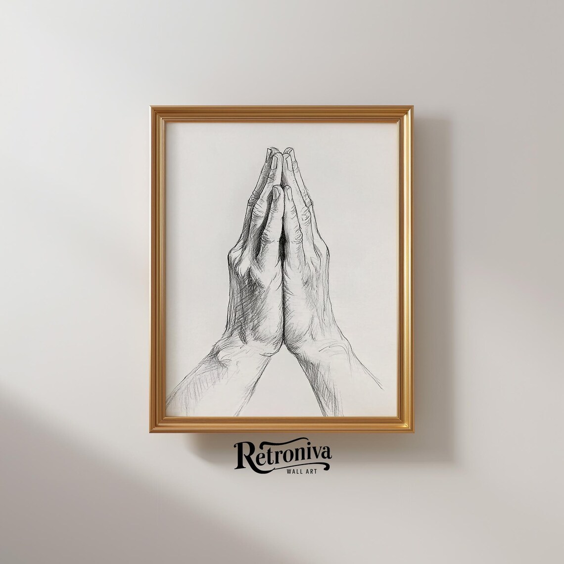Praying Hands Sketch Drawing, Minimalist Religious Art Print - Image 2