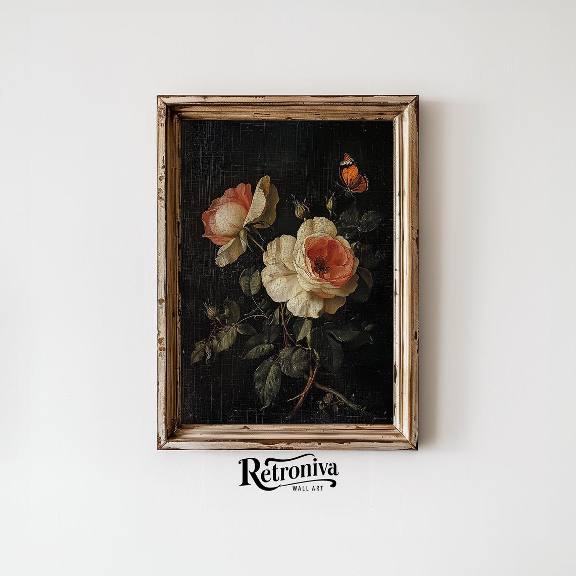 Roses With Butterfly Dark Floral Vintage Botanical Black Art Poster - Image 6