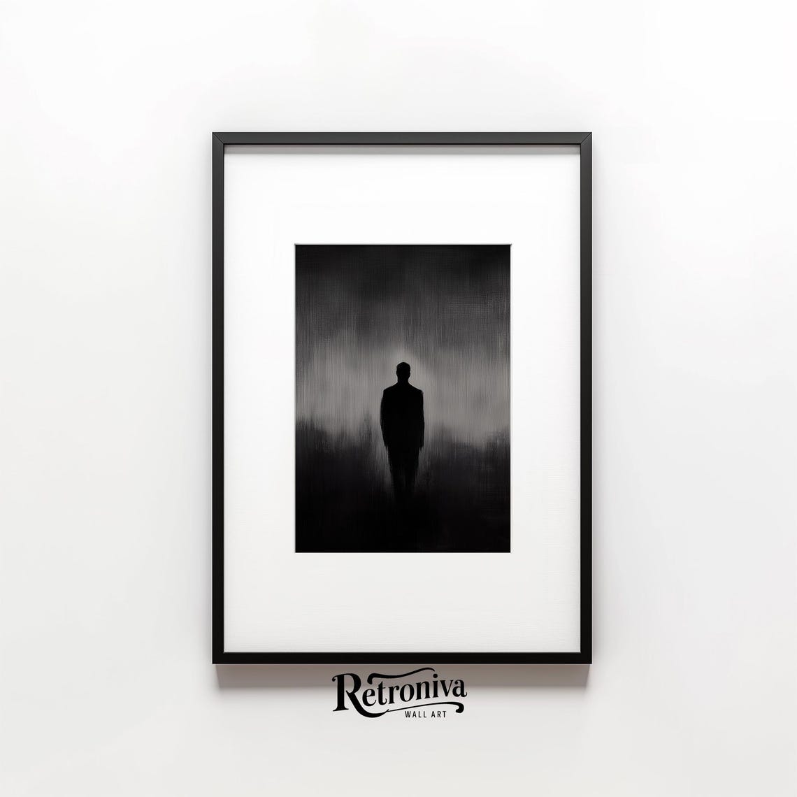 Man Silhouette in Dark Foggy Rainy Night Moody Academia Poster - Image 6