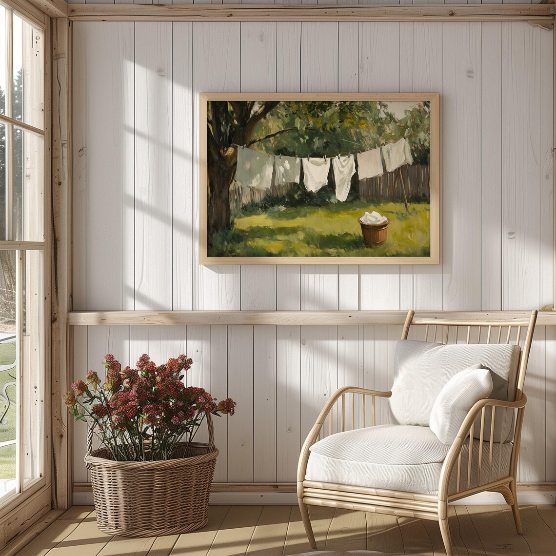 Drying Laundry Scene In The Garden, Vintage Art Print - Image 4
