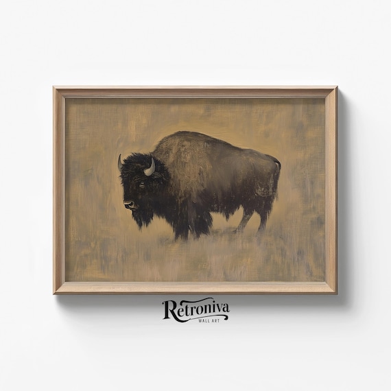 Antique Bison Art Print, Vintage Rustic Farmhouse