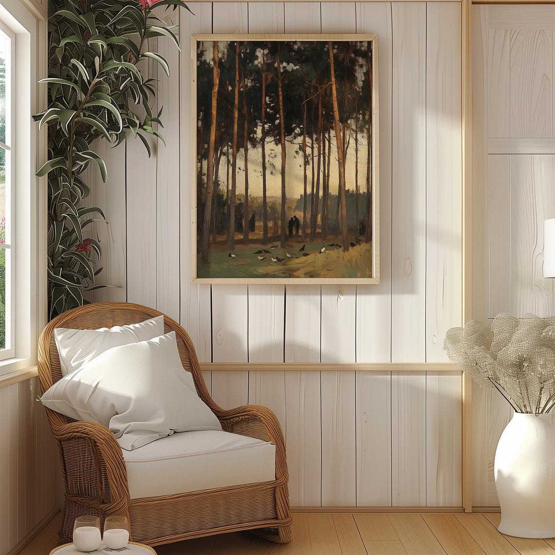 Secret Meeting In Woodland Scene Vintage Oil Painting Muted Forest Wall Decor Farmhouse Art Print Retroniva Art Lnd 002 - Image 4