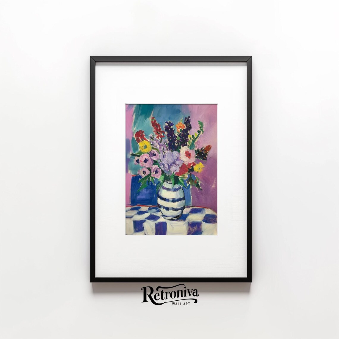 Colorful Flower Bouquet in Striped Vase Vibrant Abstract Poster - Image 6
