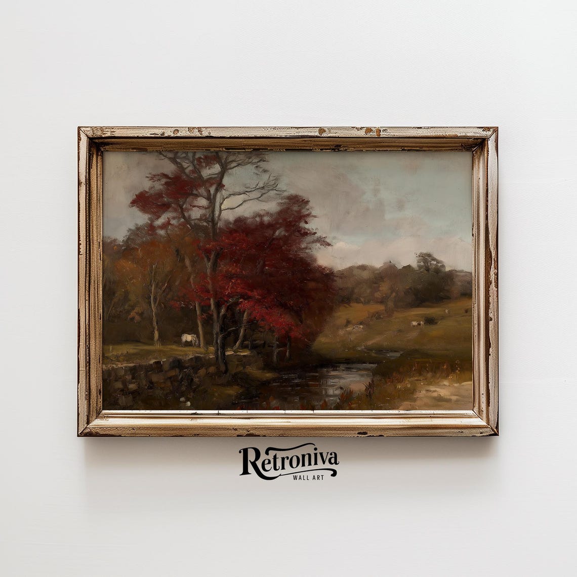 Moody Autumn Countryside With Red Trees And Grazing Cows Poster - Image 6