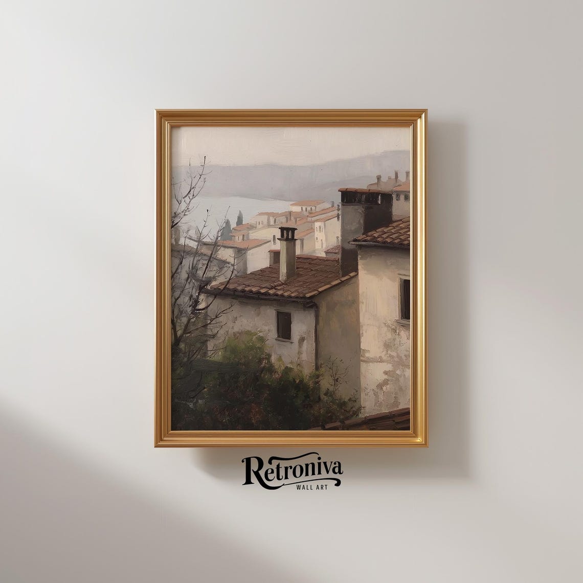 Mediterranean Coastal Town Rooftops Terracotta Vintage Village Poster - Image 2