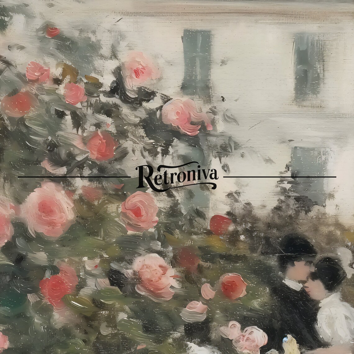 Vintage Cottage Rose Garden Oil Painting Art Print - Image 6