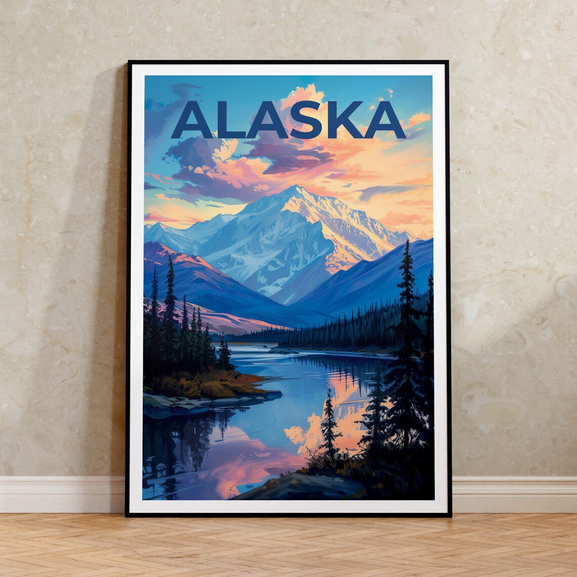 Alaska Travel Poster, Mountain Wall Art Print