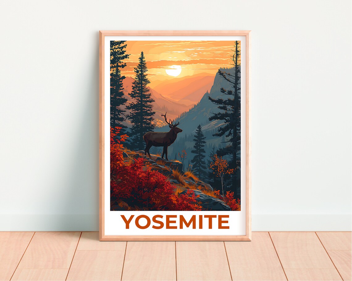 Yosemite Deer Forest Travel Poster, Wall Art Print - Image 4
