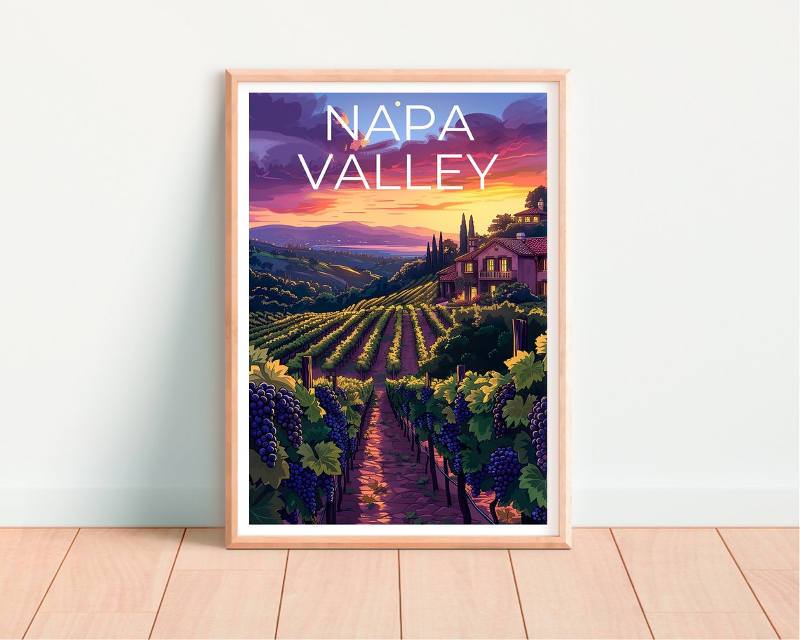 Napa Valley California Vineyard Rows Sunset Wine Country Travel Poster - Image 4