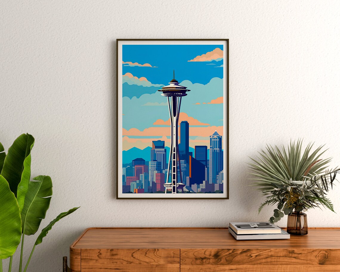 Seattle Skyline Travel Poster, Space Needle Art Print - Image 3