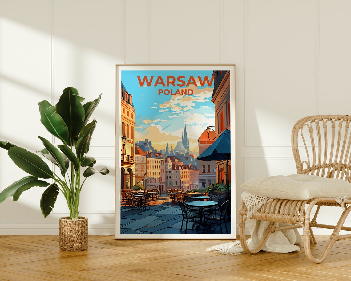 Warsaw Poland Old Town Street Cafe Colorful Illustration Poster - Image 2