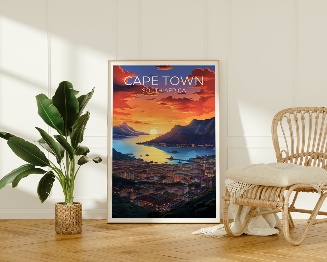 Cape Town South Africa Bay Sunset Table Mountain Harbor Lights Poster - Image 2