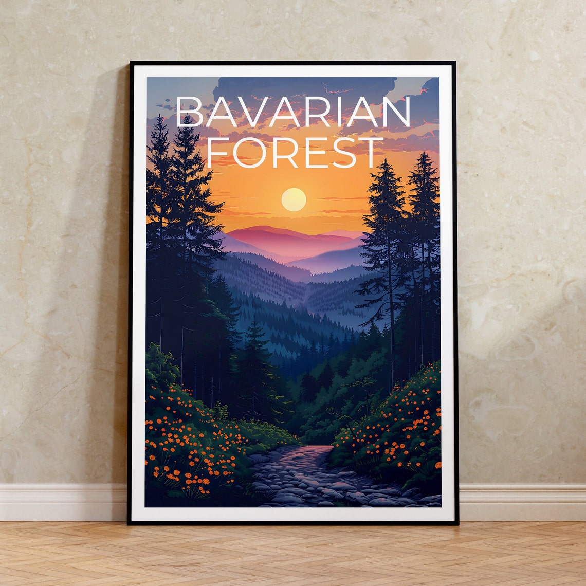 Bavarian Forest Germany Sunset Valley Pines Wildflowers Trail Poster