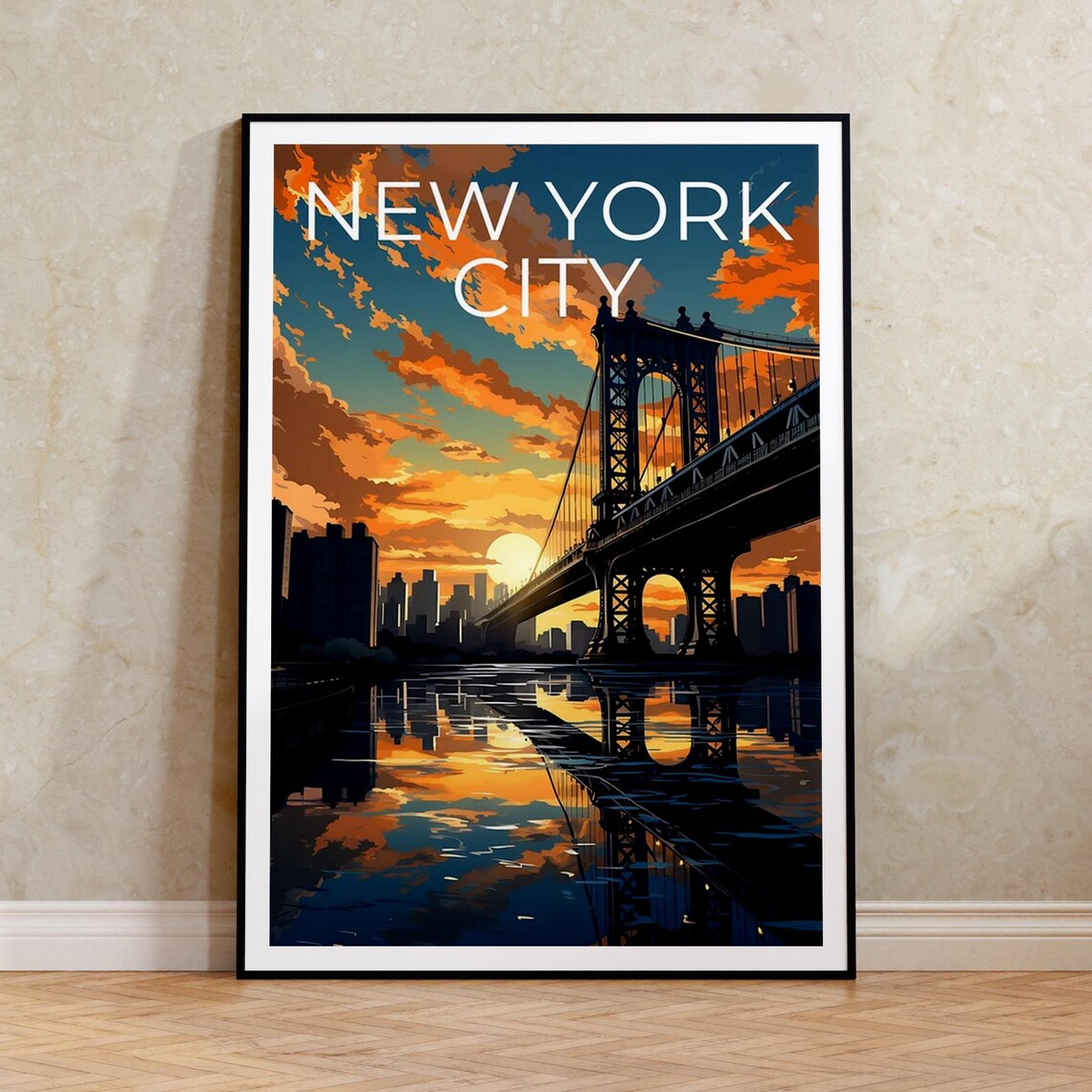 Manhattan Bridge New York Travel Poster, City Art Print