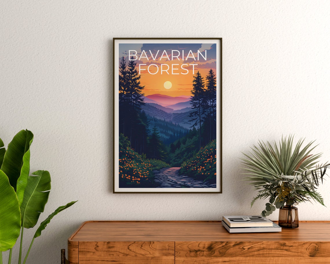 Bavarian Forest Germany Sunset Valley Pines Wildflowers Trail Poster - Image 3
