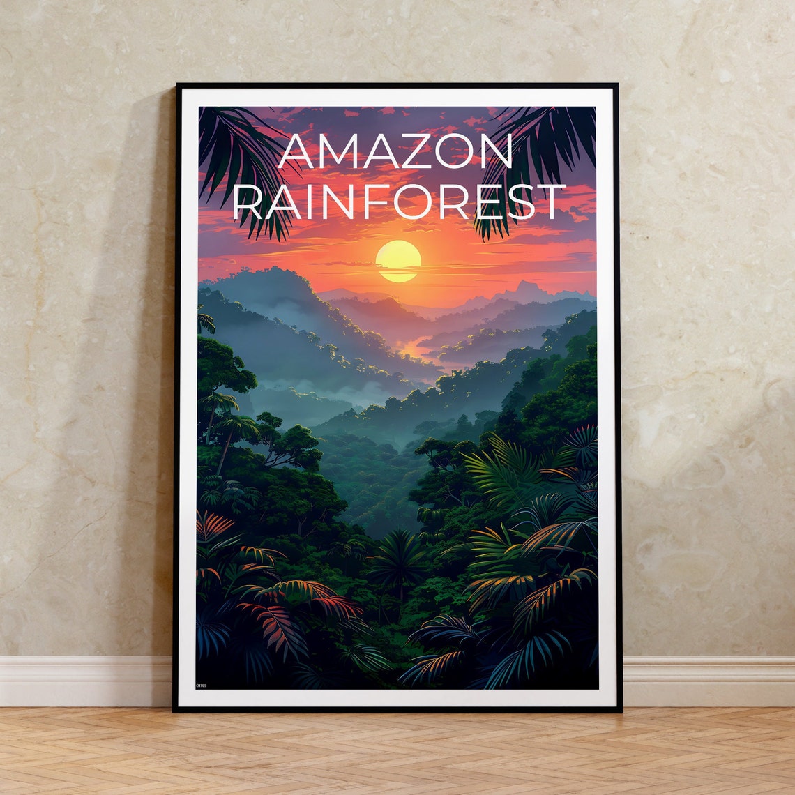 Amazon Rainforest Brazil Jungle Canopy Sunset River Mist Travel Poster