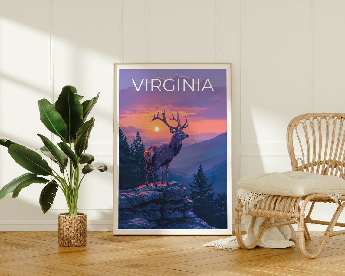 Virginia Deer Buck Sunset Blue Ridge Mountain Overlook Poster - Image 2