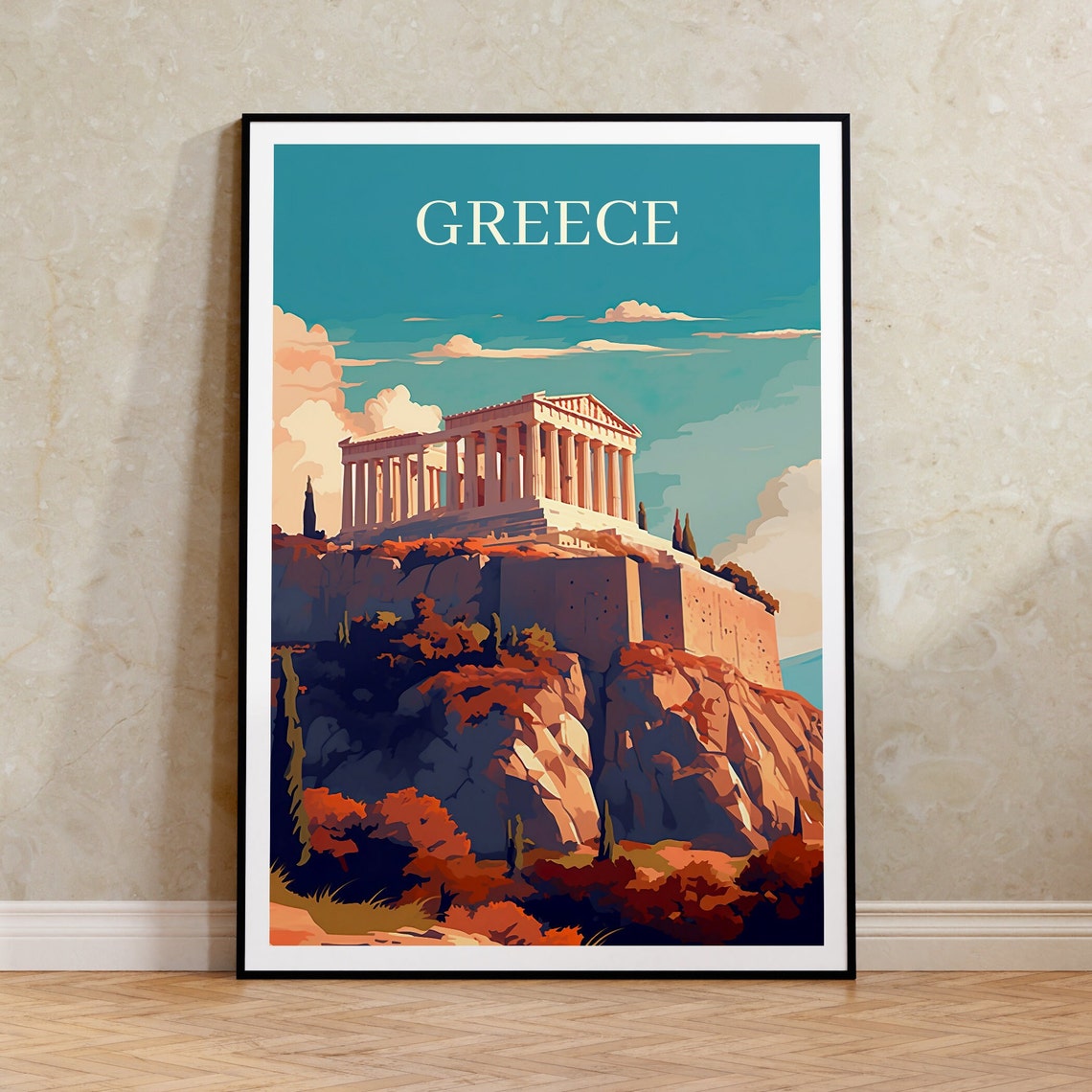 Athens Greece Parthenon Acropolis Ancient Temple Sunset Travel Poster