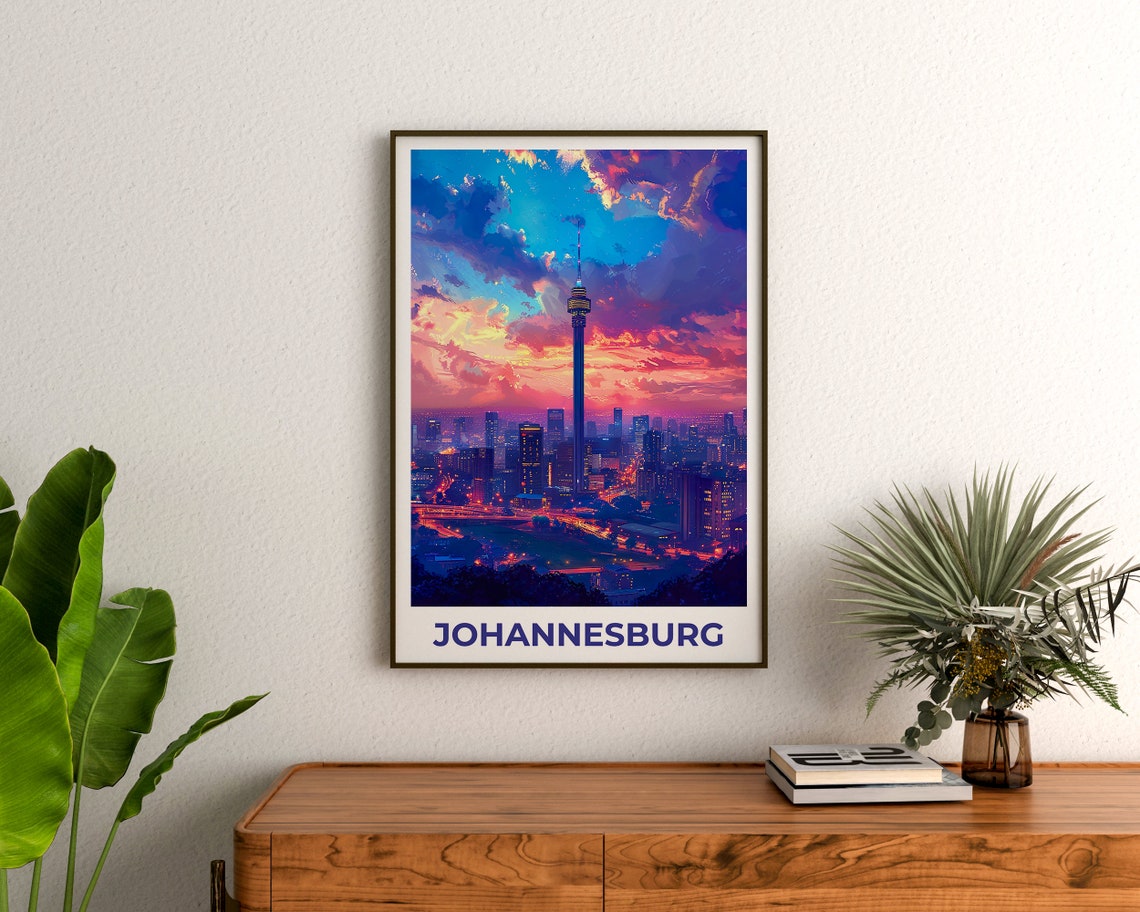 Johannesburg Sunset Hillbrow Tower City Skyline Lights Poster - Image 3