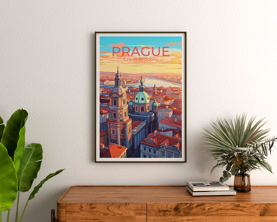 Prague Czech Republic Old Town Church Domes Golden Hour Travel Poster - Image 3