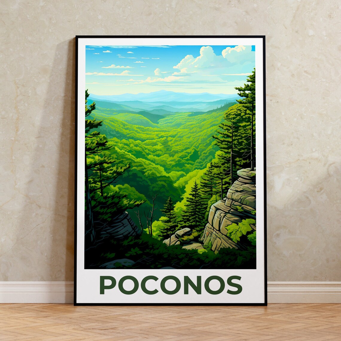 Poconos Travel Poster, Pennsylvania Landscape Art Print