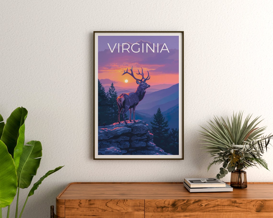 Virginia Deer Buck Sunset Blue Ridge Mountain Overlook Poster - Image 3
