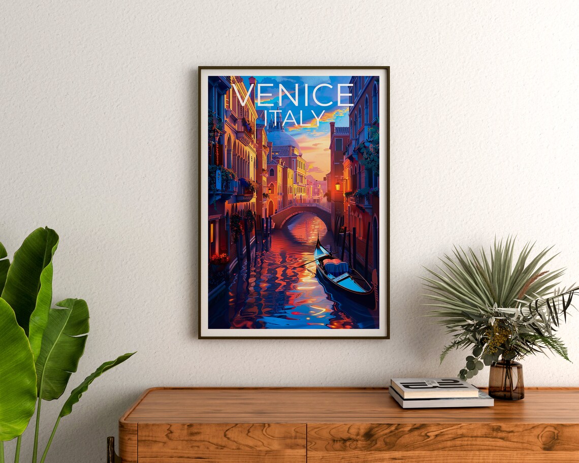 Venice Italy Gondola Canal Sunset Old Town Bridges Travel Poster - Image 3