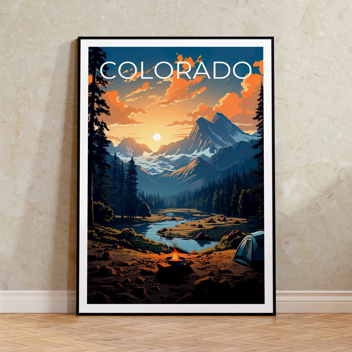 Colorado Rockies Travel Poster, Mountain Wall Art