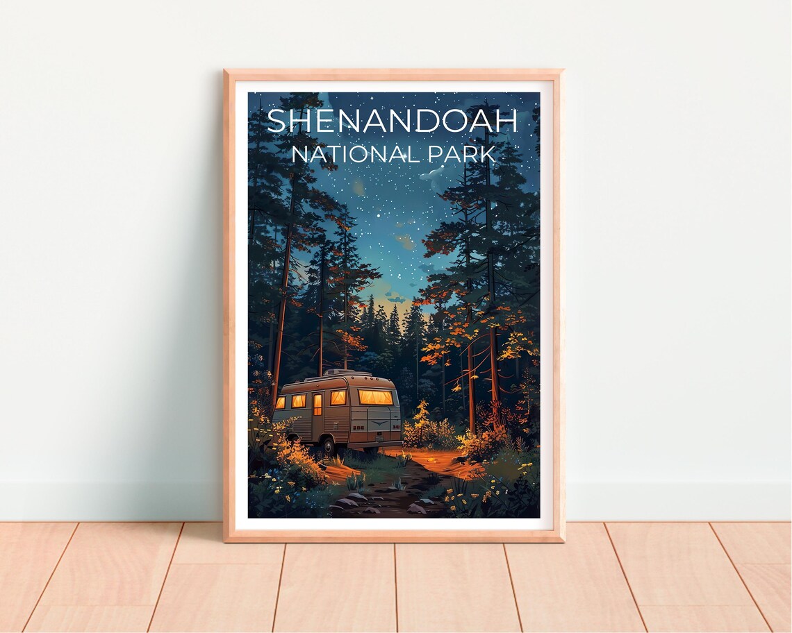 Shenandoah National Park Starry Night Camper Van in Forest Poster - Image 2