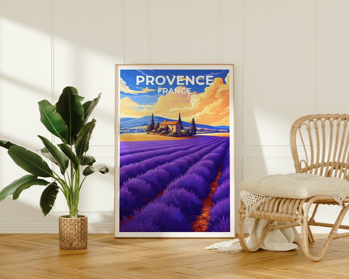 Provence France Lavender Fields Farmhouse Sunset Travel Poster - Image 2