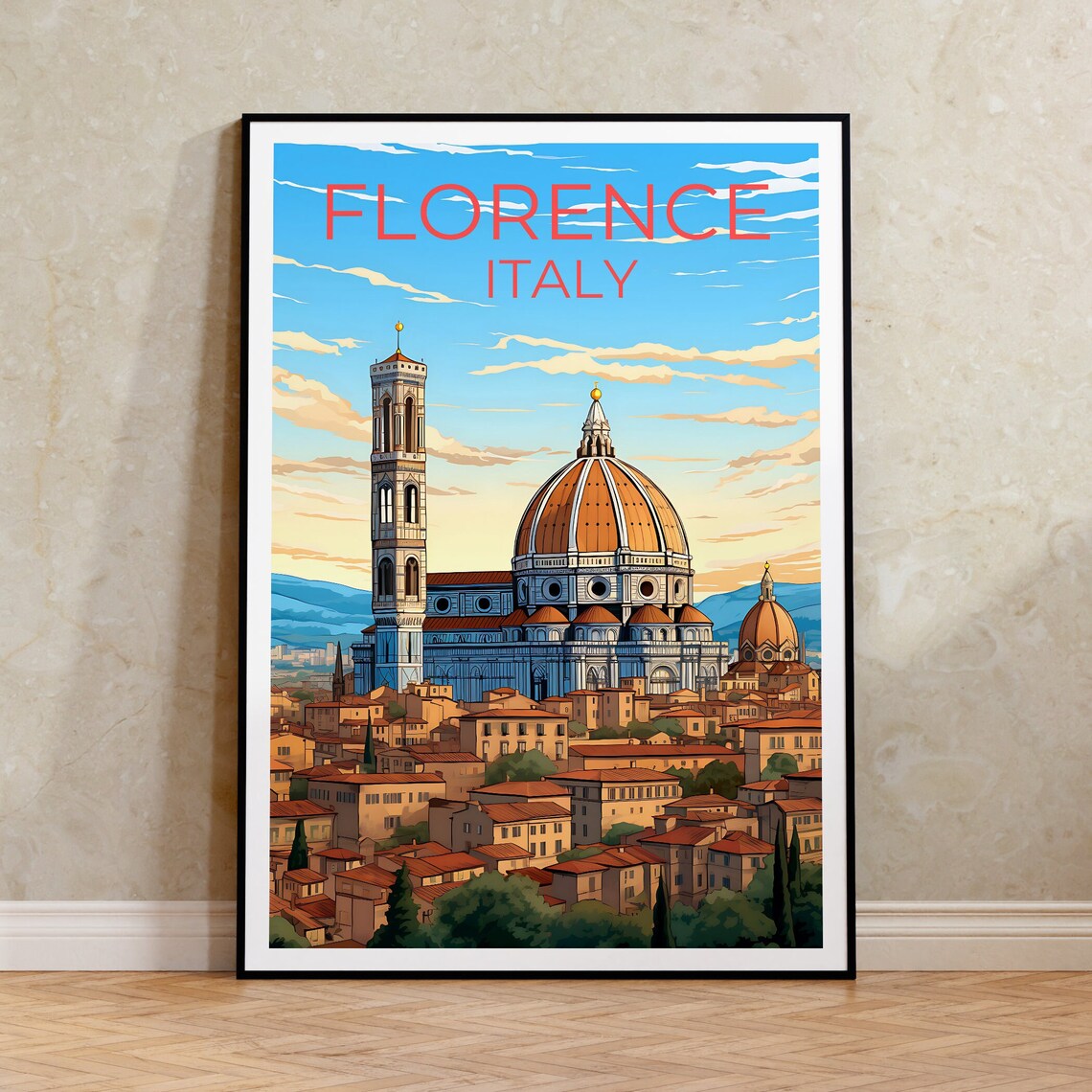 Florence Italy Cathedral Dome Tuscan City Skyline Travel Poster